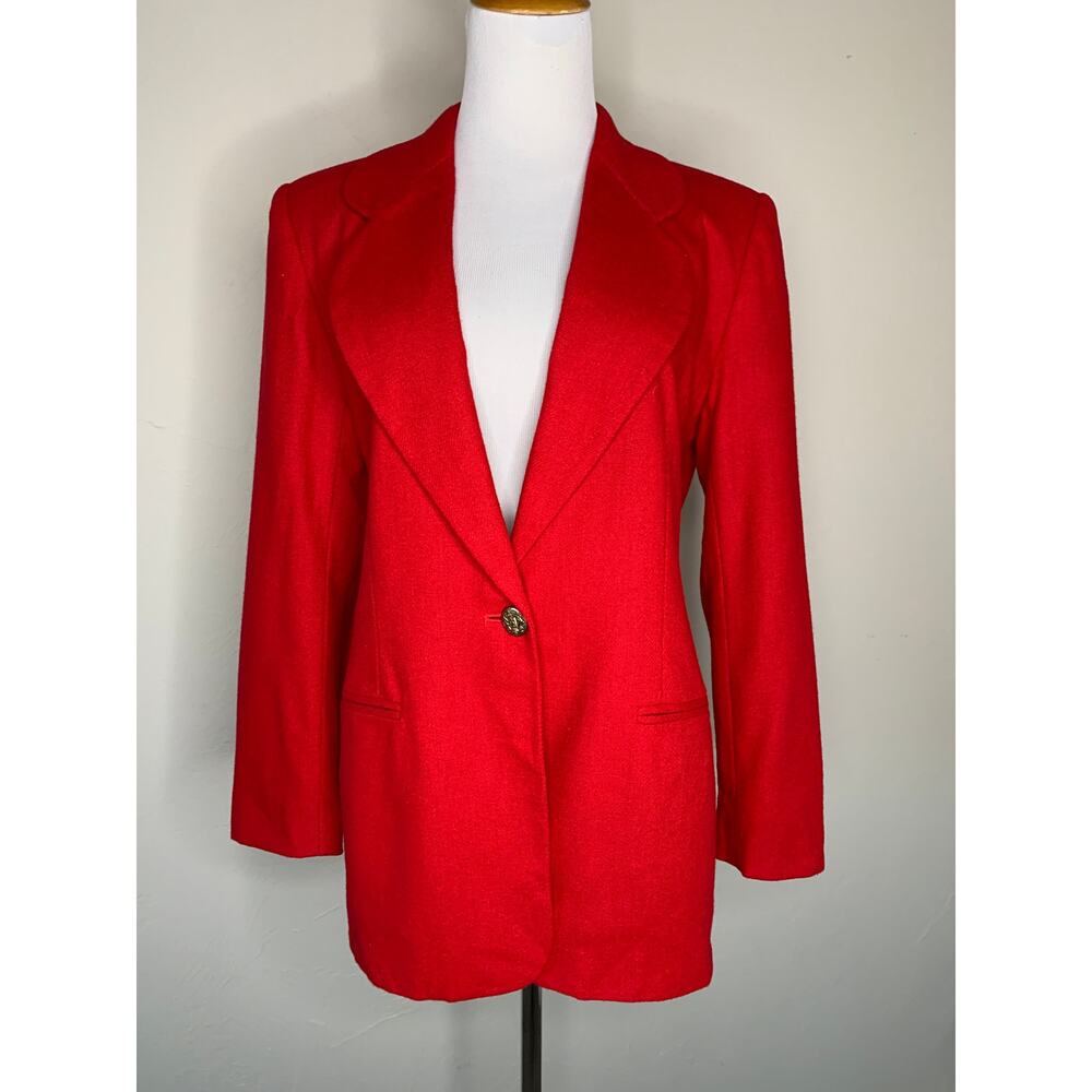 Joan Leslie Red Wool Blazer Curved Collar Sz 10 Petite
